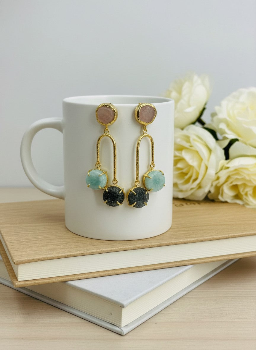 Multi-Stone Gold Arch Drop Earrings for Women - All Occasion Wear 