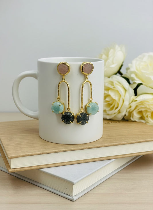 Multi-Stone Gold Arch Drop Earrings for Women - All Occasion Wear 