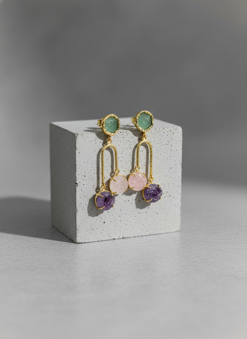 Multi-Stone Gold Arch Drop Earrings for Women - All Occasion Wear