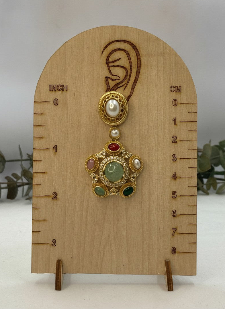 Multistone Gold Plated Heritage Pearl Statement Necklace Set with Green Center Stone for Women – Festive & Wedding Wear
