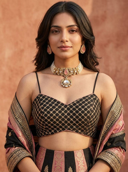 Navya Pearl Multi Strands Choker with Pink Doublet Stone for women - Festive Ethnic Wear