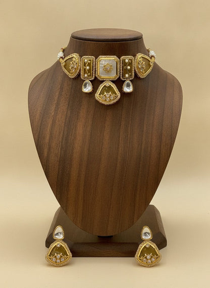 Noor Mahal Champagne Stone Polki Gold Plated Choker Set for Women – Heritage Wedding Jewelry