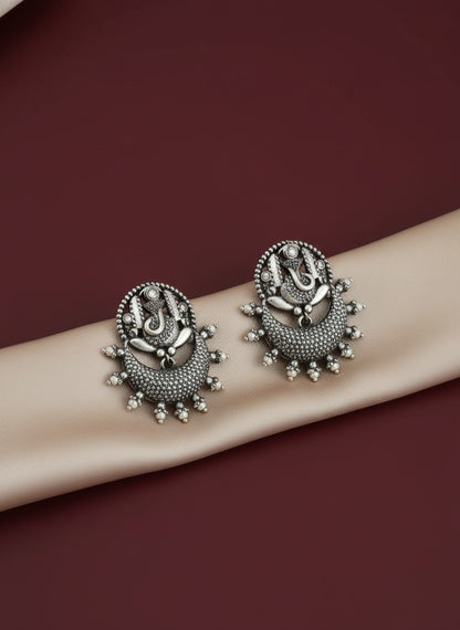 Oxidized Ganesha Motif Stud Earrings with Intricate Detailing for Women - Special Occasions