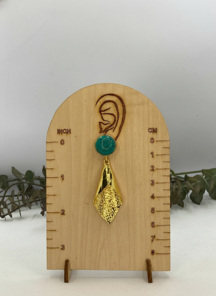 Handcrafted Gold Drop Earrings with Turquoise Natural Stones Accent for Women - Versatile Day-to Night Statement Wear
