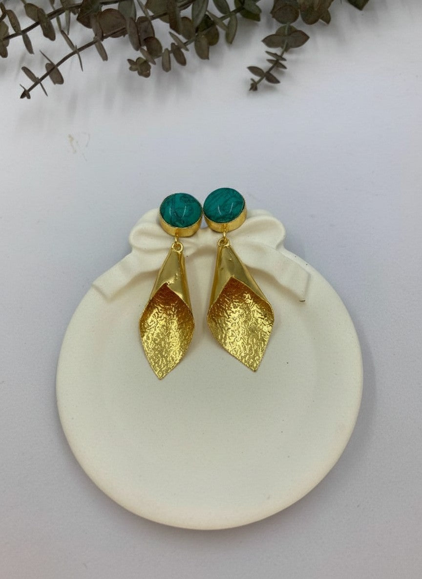Handcrafted Gold Drop Earrings with Turquoise Natural Stones Accent for Women - Versatile Day-to Night Statement Wear