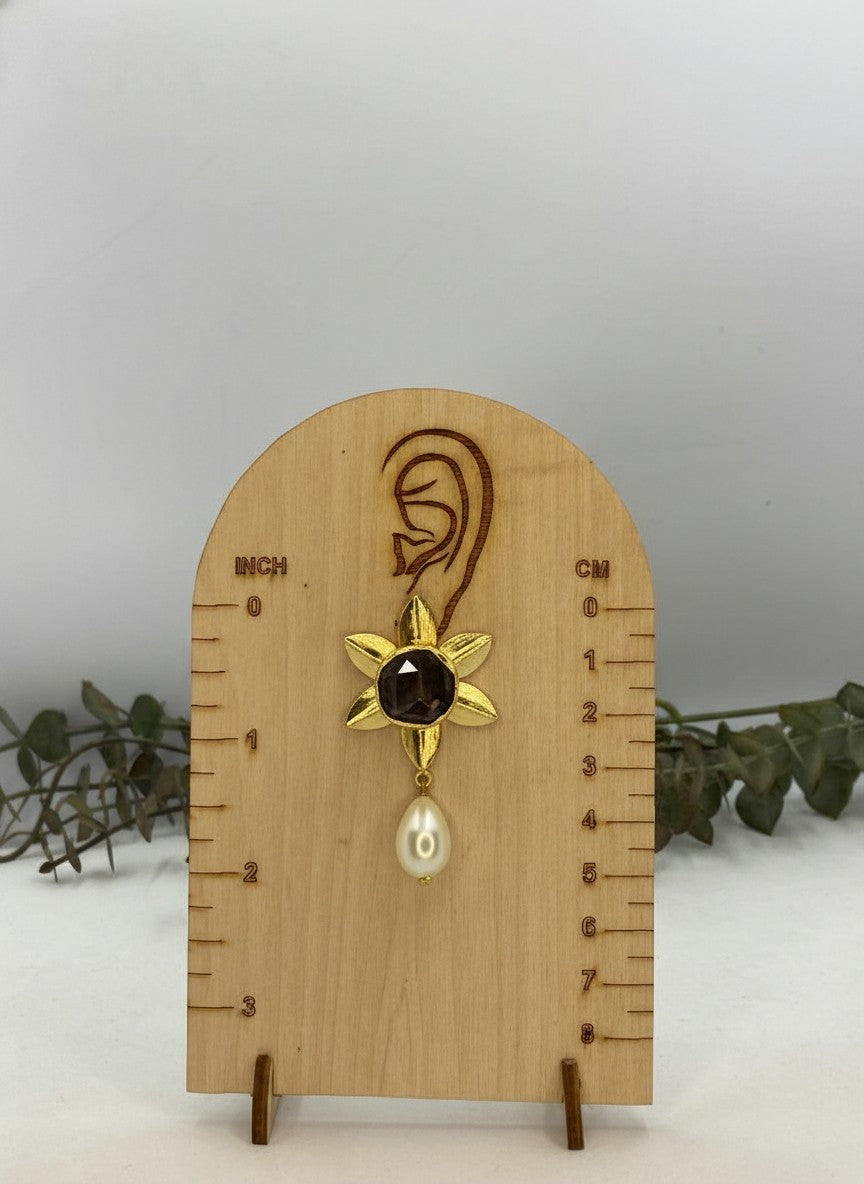 Handcrafted 18k Gold Plated Amethyst Natural Stones Floral Studs with Pearl Drops for Women - Versatile Statement Jewelry for all Occasions