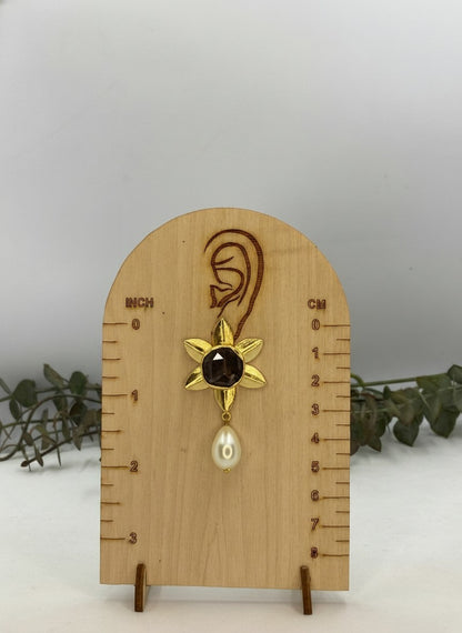 Handcrafted 18k Gold Plated Amethyst Natural Stones Floral Studs with Pearl Drops for Women - Versatile Statement Jewelry for all Occasions