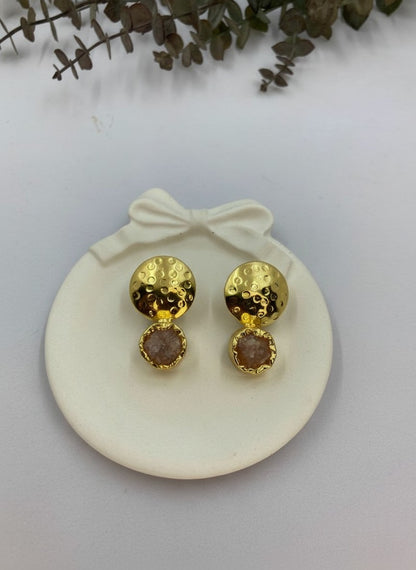 Textured Handcrafted 18K Gold Plated Rose Quartz Stud Earrings – Versatile All-Occasion Statement