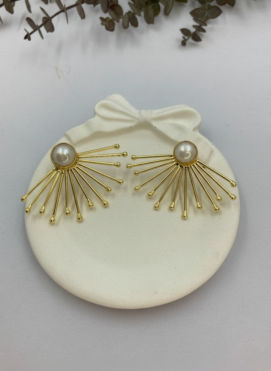Versatile Pearl Sunburst Statement Stud Earrings for Women | 18K Gold Plated - All Occasion Wear