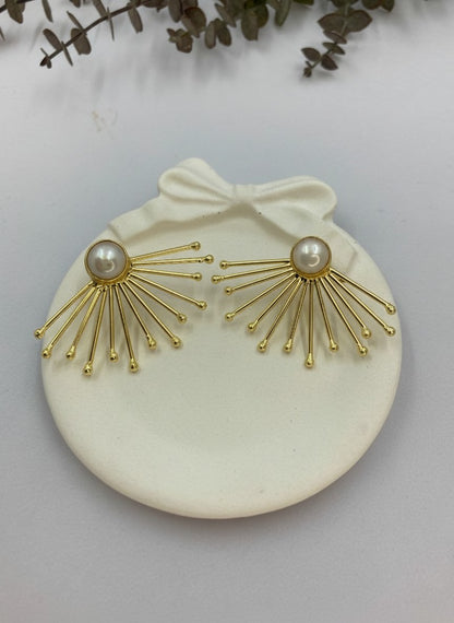 Versatile Pearl Sunburst Statement Stud Earrings for Women | 18K Gold Plated - All Occasion Wear