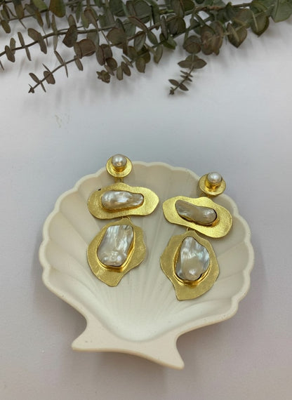 Sculpted Baroque Pearl Statement Drop Earrings for Women - Party Wear