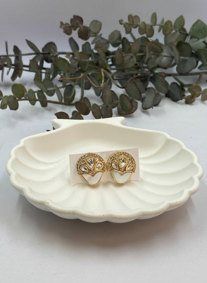 Gold-Plated Polki Stud Earrings with Mother of Pearl & Clear Stones for Women - All Occasions
