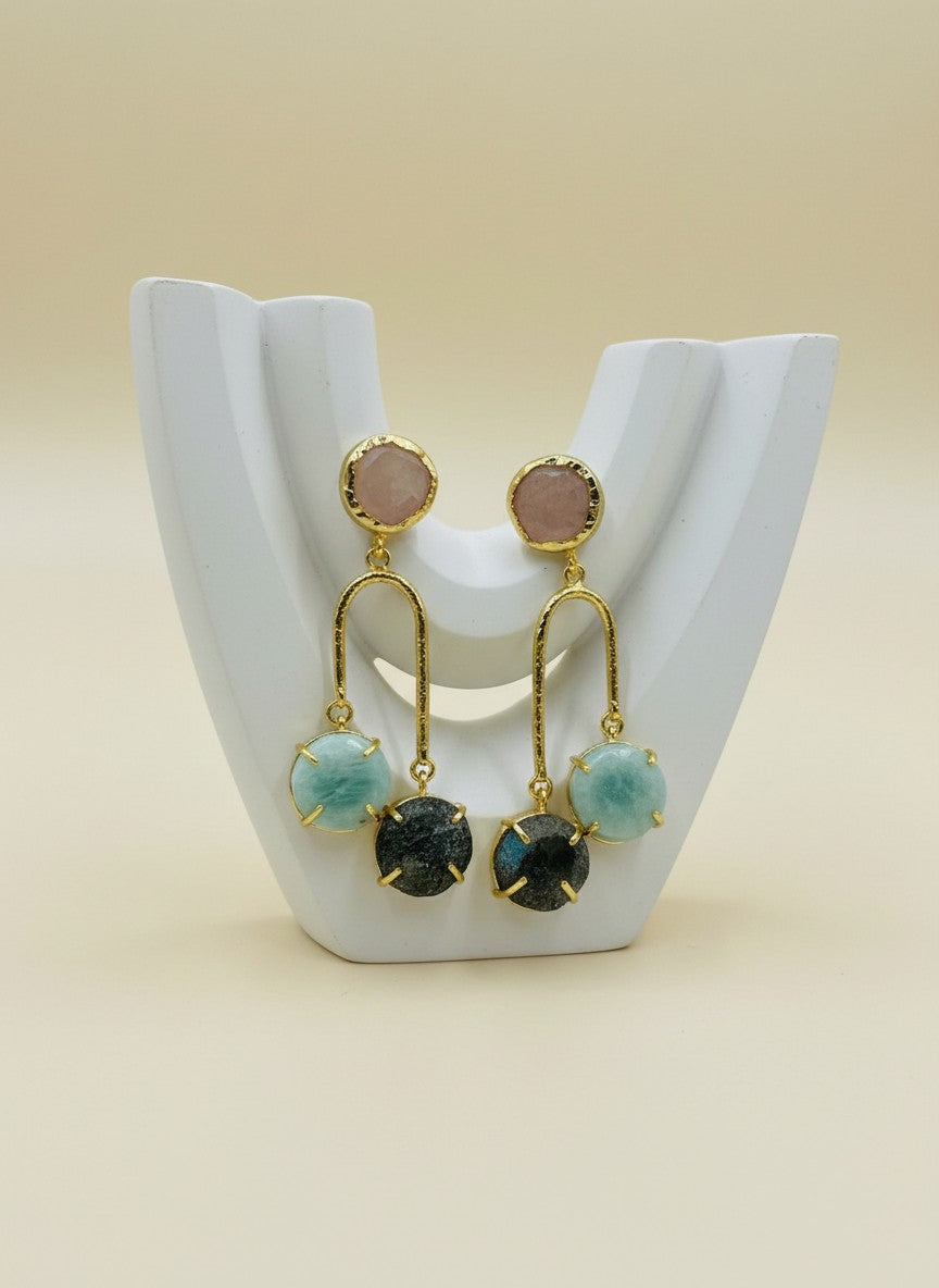 Multi-Stone Gold Arch Dangler Earrings for Women - All Occasion Wear