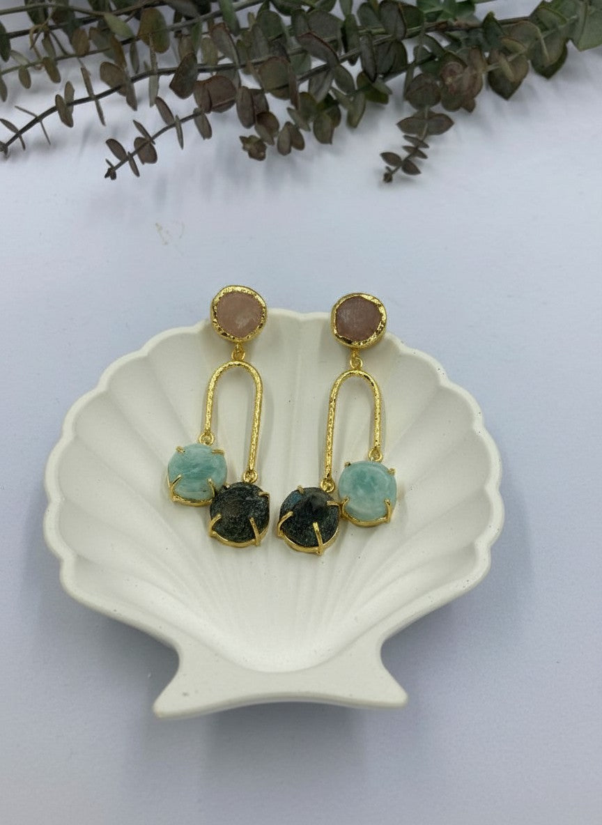 Multi-Stone Gold Arch Dangler Earrings for Women - All Occasion Wear