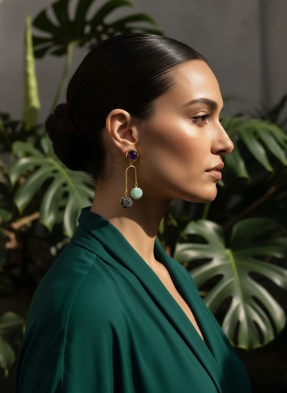 Multi-Stone Gold Arch Dangler Earrings for Women - All Occasion Wear