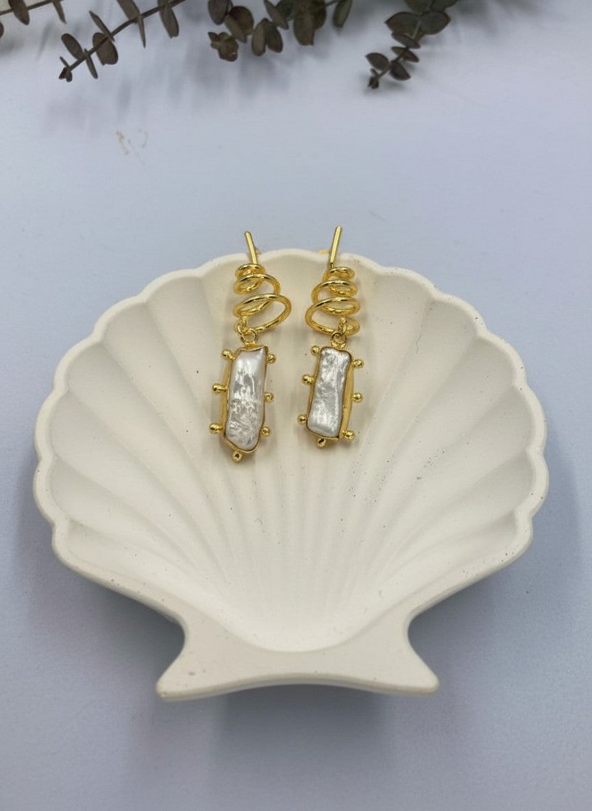 Gold Spiral Baroque Pearl Drop Earrings for Women - All Occasion wear