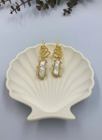 Gold Spiral Baroque Pearl Drop Earrings for Women - All Occasion wear