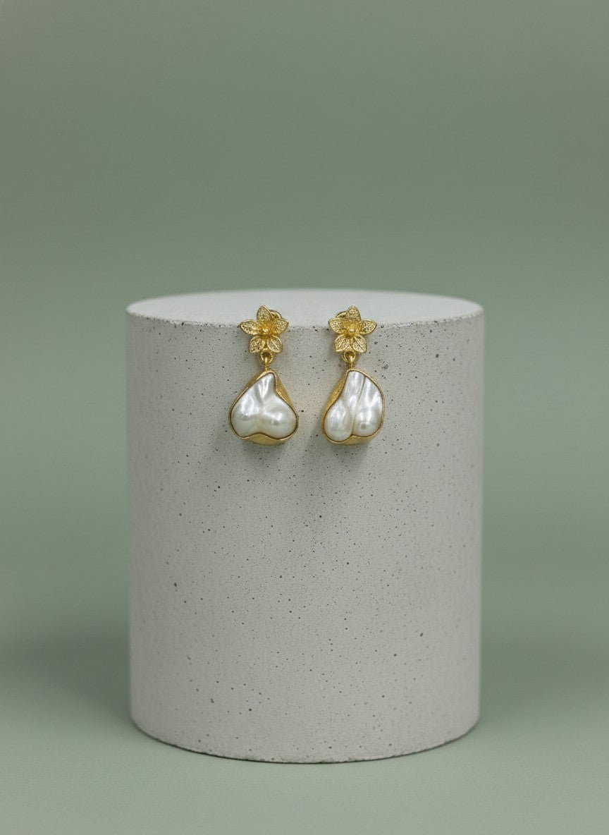 Floral Baroque Pearl Gold Drop Earrings for Women - All Occasion wear