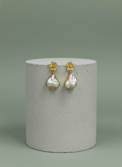 Floral Baroque Pearl Gold Drop Earrings for Women - All Occasion wear