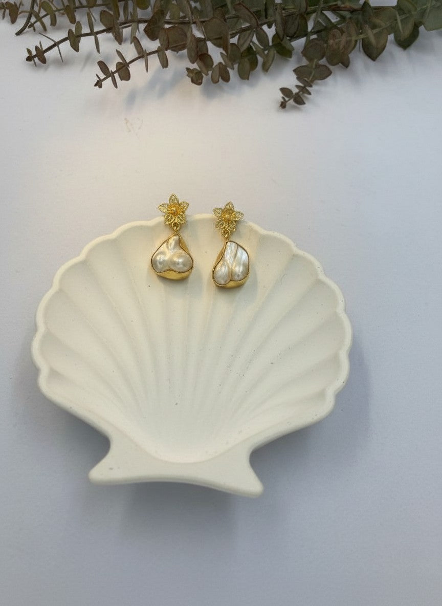Floral Baroque Pearl Gold Drop Earrings for Women - All Occasion wear