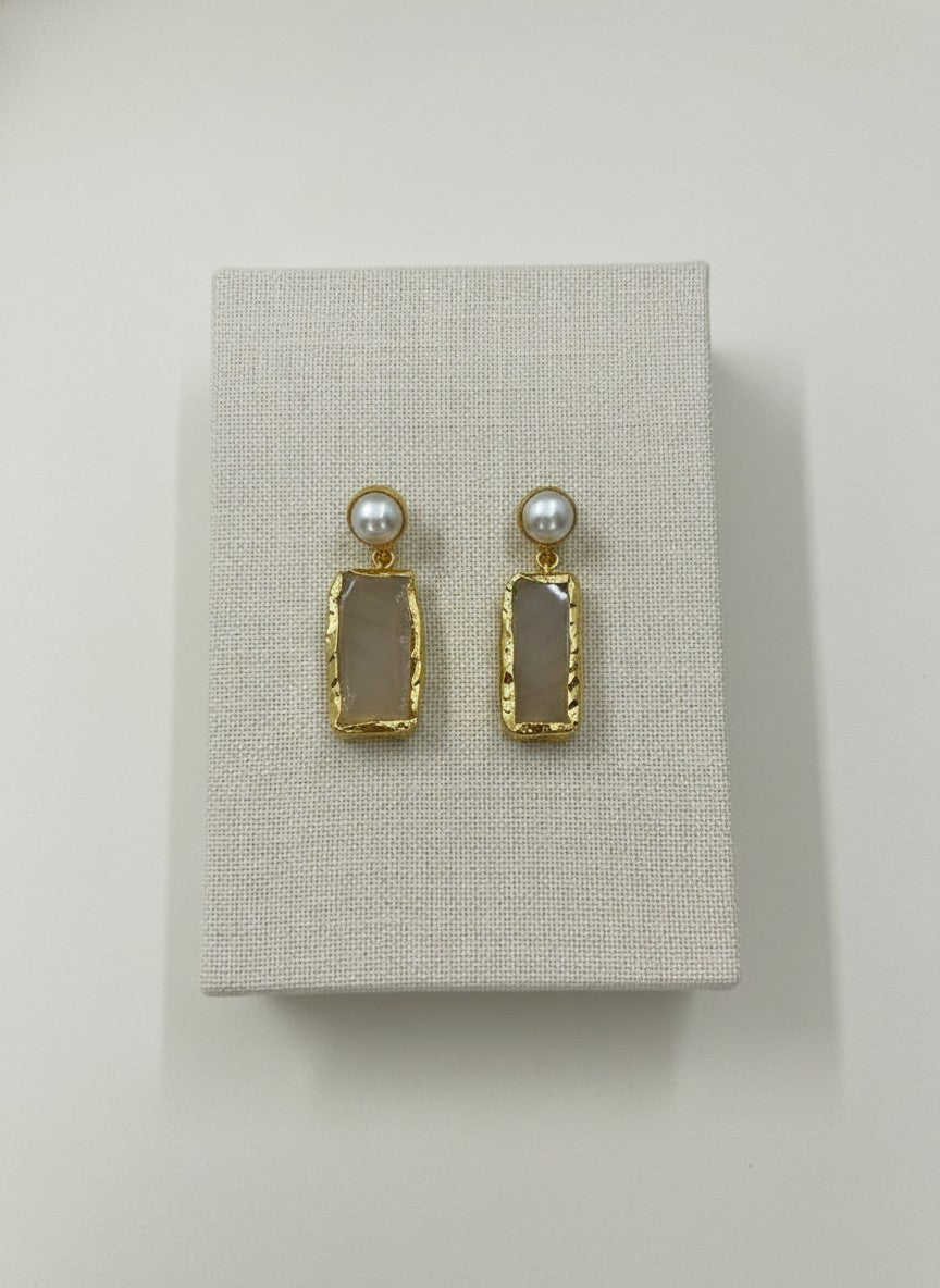 Rose Quartz Drop Pearl Stud Earrings for Women - All Occasion wear