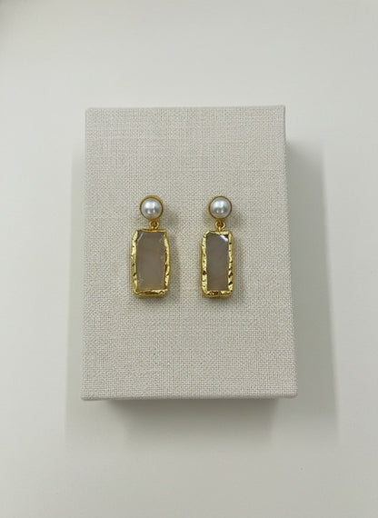 Rose Quartz Drop Pearl Stud Earrings for Women - All Occasion wear