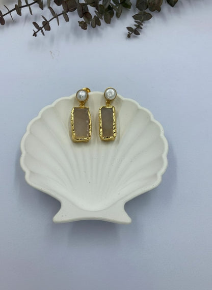 Rose Quartz Drop Pearl Stud Earrings for Women - All Occasion wear