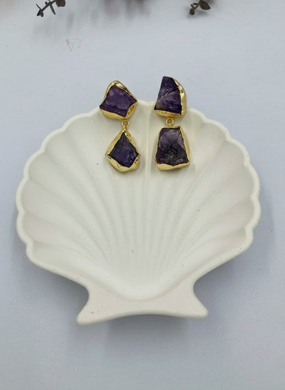Raw Amethyst Geode Gold Drop Earrings for Women - Special Occasions