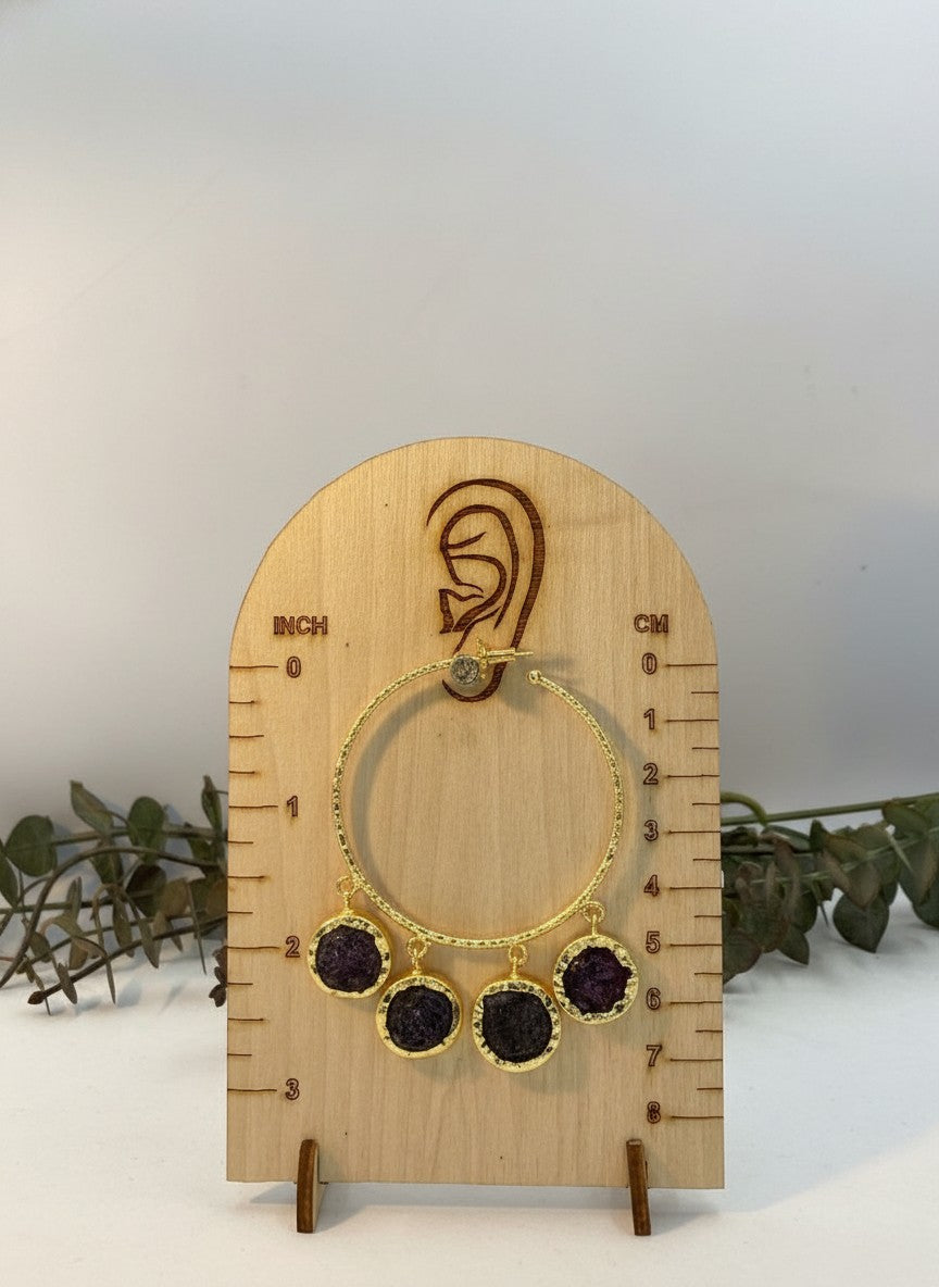 Amethyst Charm Gold Hoop Earrings for Women - All Occasion wear