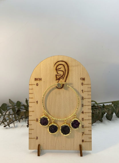 Amethyst Charm Gold Hoop Earrings for Women - All Occasion wear
