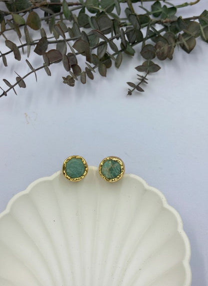 Raw Green Aventurine Gold Stud Earrings for Women - All Occasion wear