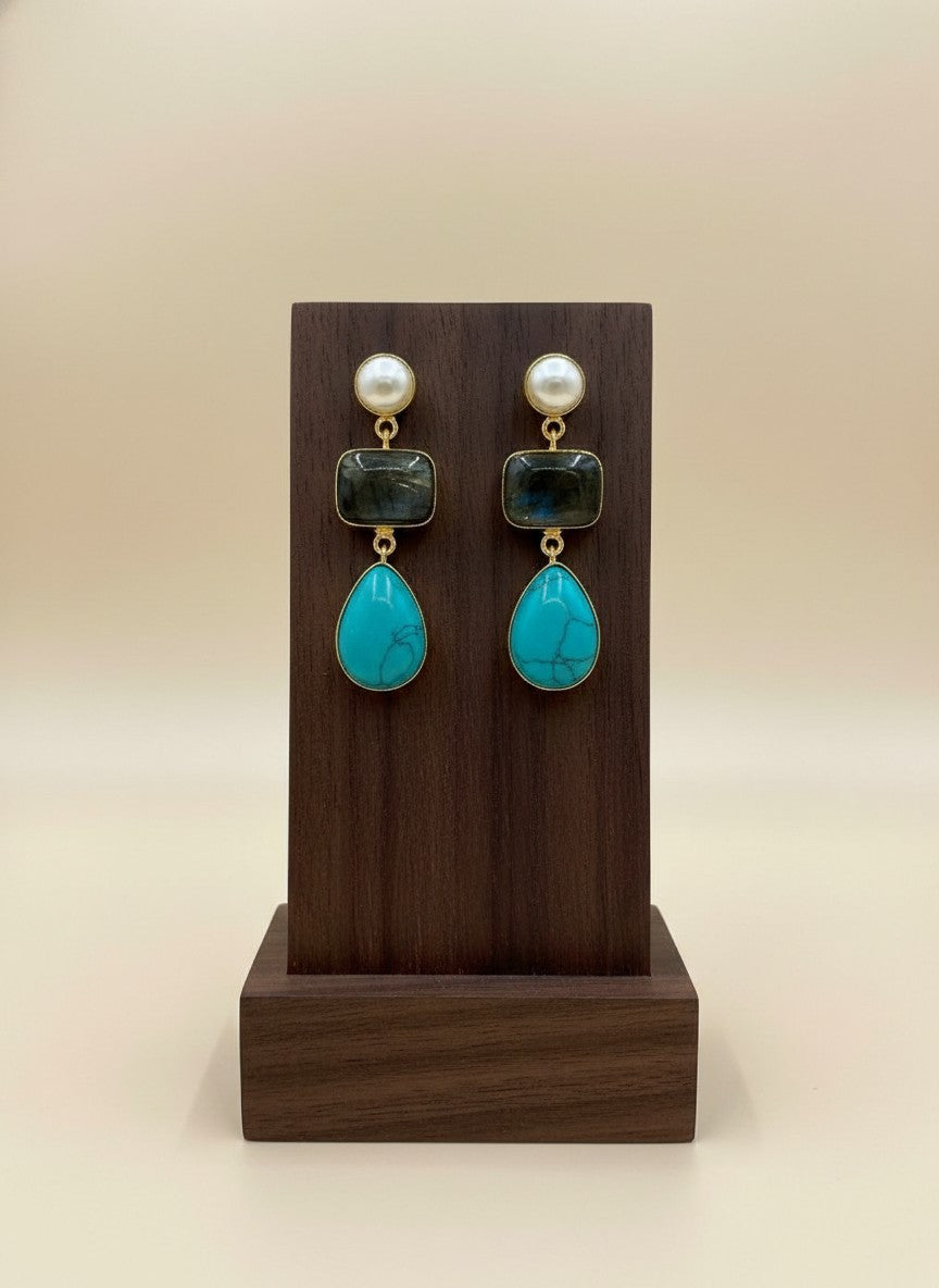 Natural Stones & Pearl Gold Drop Dangler Earrings for Women - Party & Special Occasion wear