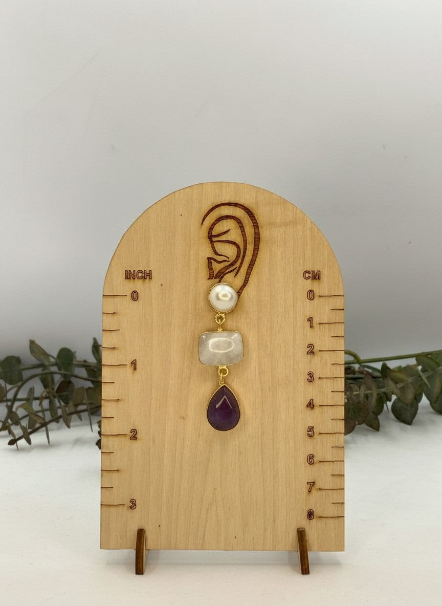 Amethyst & Moonstone Pearl Gold Drop Dangler Earrings for Women - Party & Special Occasions