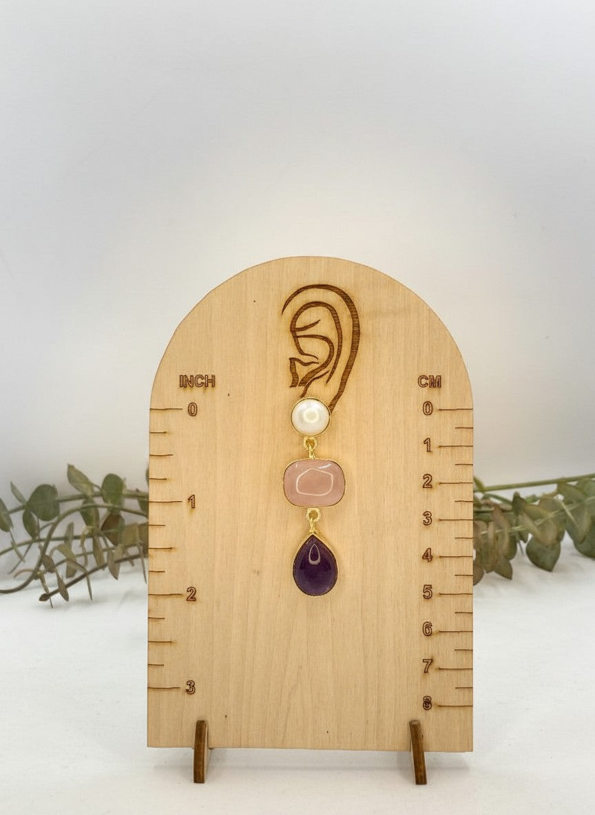Rose Quartz & Amethyst Pearl Gold Drop Dangler Earrings for Women - Party & Special Occasions