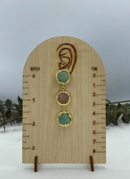 Trio Natural Stone Green Aventurine Gold Statement Dangler Earrings for Women - All Occasion wear