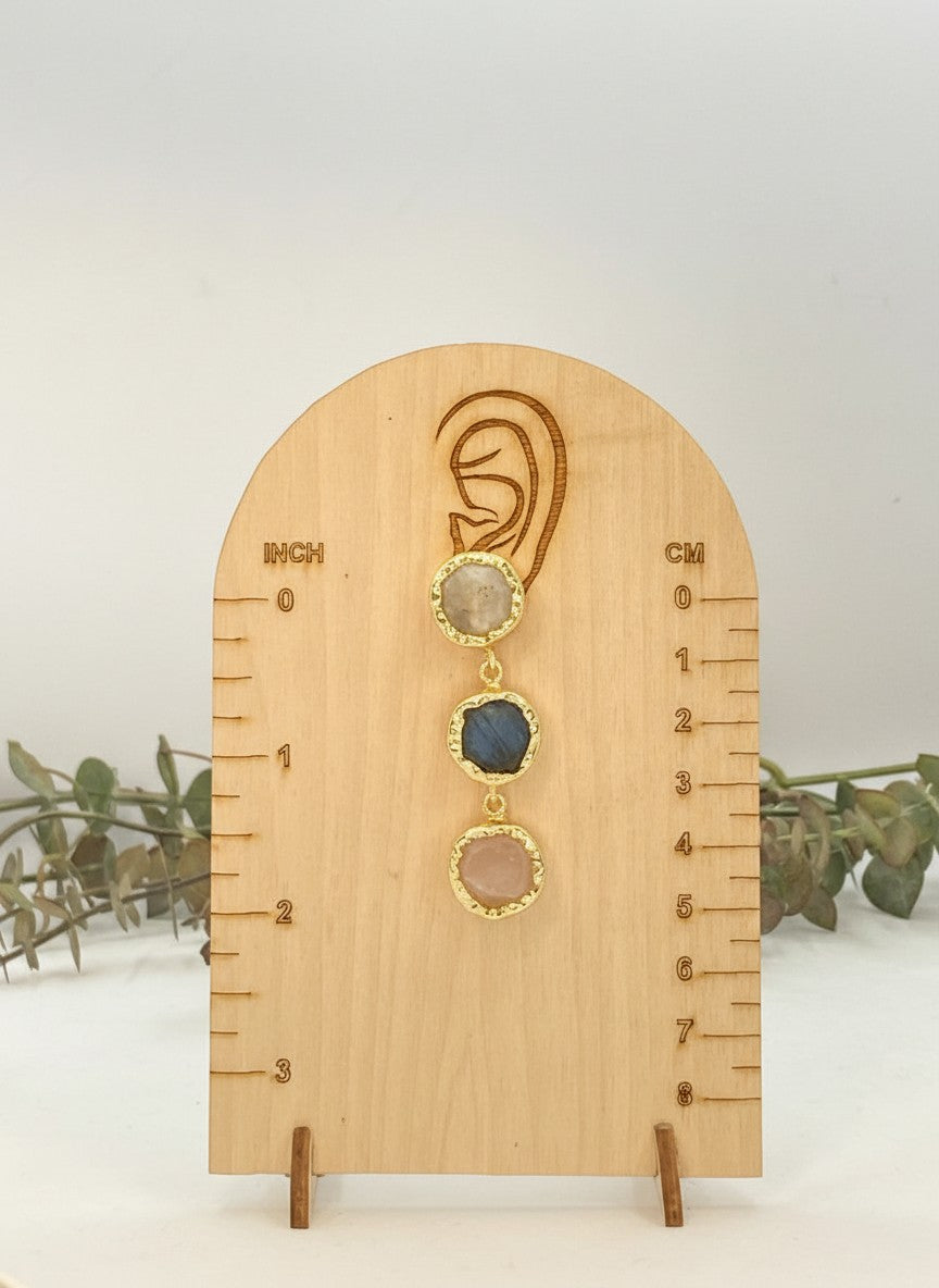 Trio Natural Stone Moonstone Gold Statement Dangler Earrings for Women - All Occasion wear