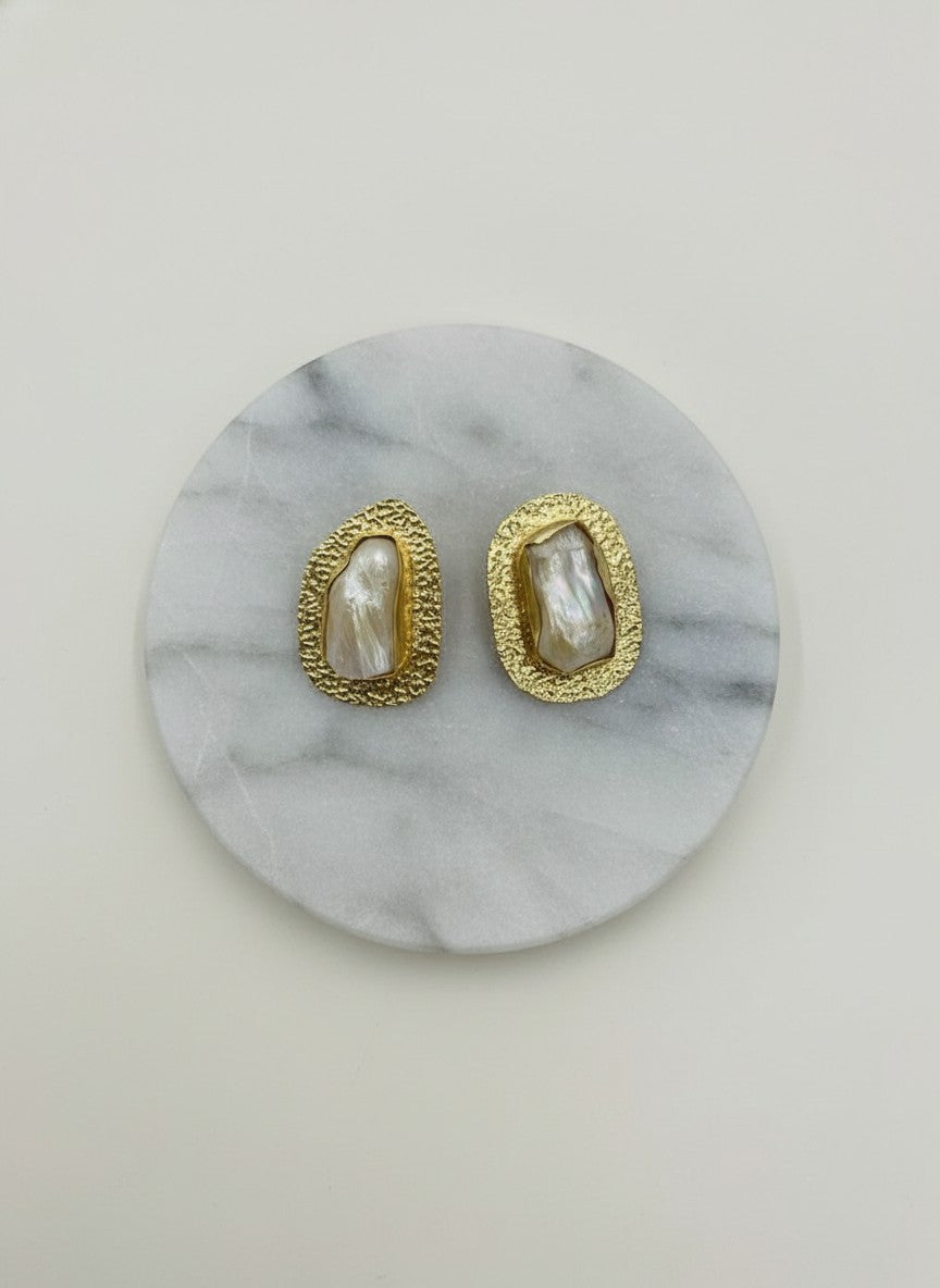 Baroque Pearl Textured Gold Stud Earrings for Women - All Occasion wear
