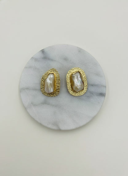Baroque Pearl Textured Gold Stud Earrings for Women - All Occasion wear