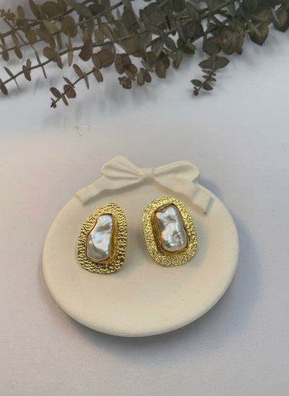 Baroque Pearl Textured Gold Stud Earrings for Women - All Occasion wear