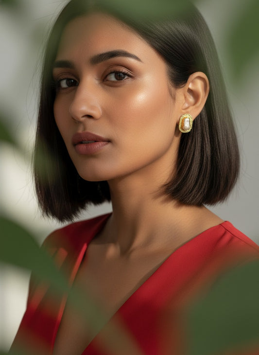 Baroque Pearl Textured Gold Stud Earrings for Women - All Occasion wear