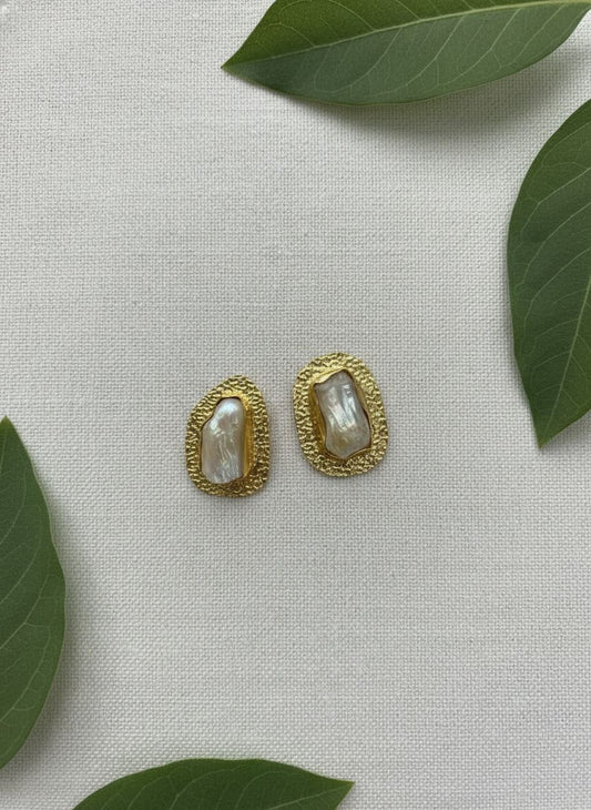 Baroque Pearl Textured Gold Stud Earrings for Women - All Occasion wear