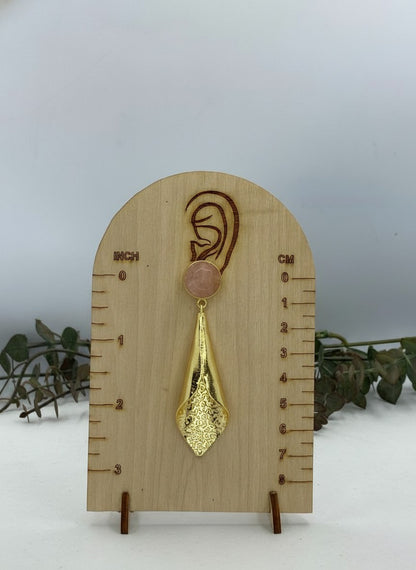 Handcrafted Gold Drop Earrings with Rose Quartz Natural Stones Accent for Women - Versatile Day to Night Statement Wear