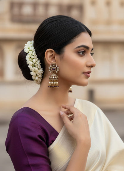 Polki Amethyst Floral Jhumka Earrings for Women – Wedding & Festive Wear