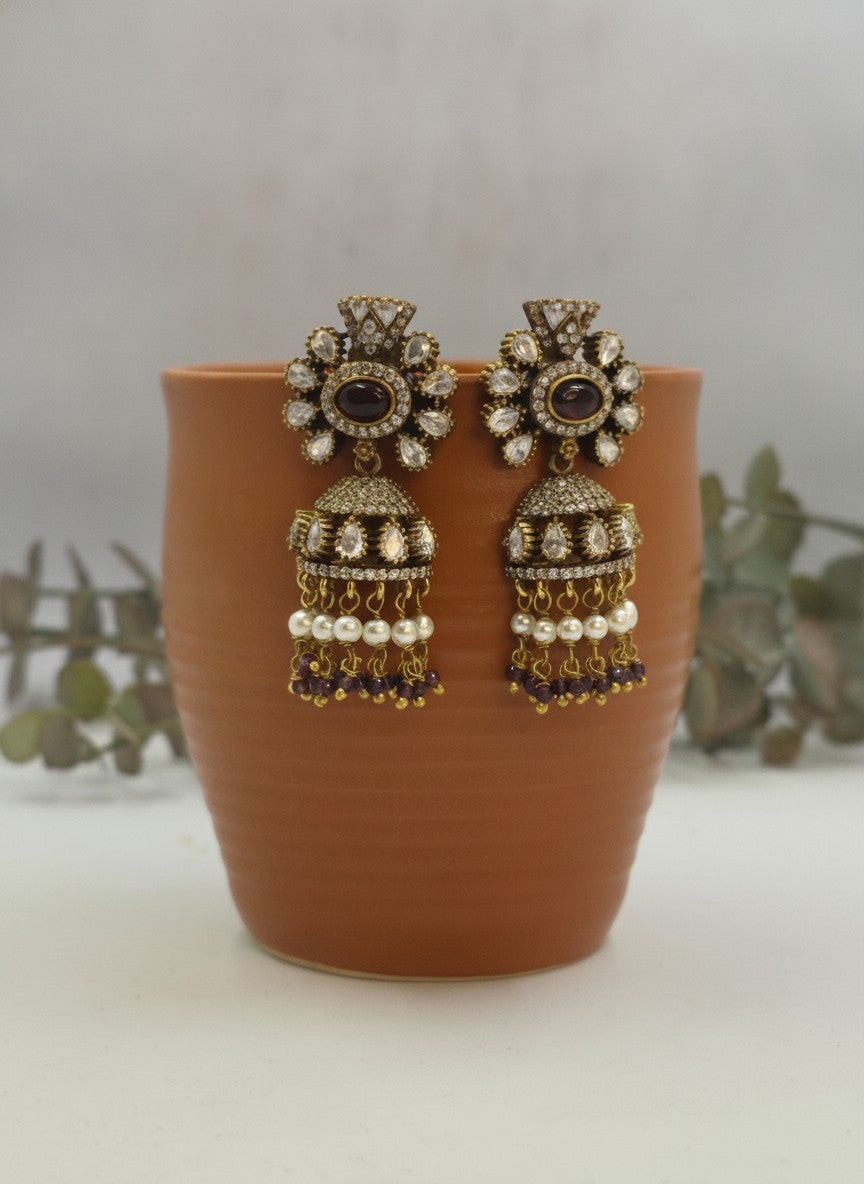 Polki Amethyst Floral Jhumka Earrings for Women – Wedding & Festive Wear