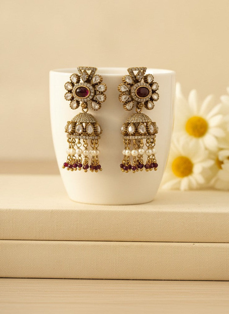 Polki Amethyst Floral Jhumka Earrings for Women – Wedding & Festive Wear