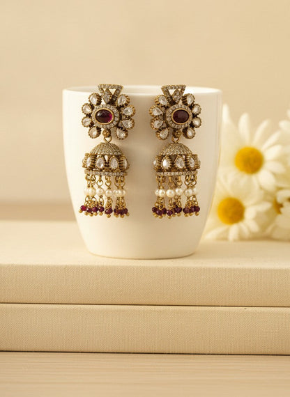 Polki Amethyst Floral Jhumka Earrings for Women – Wedding & Festive Wear