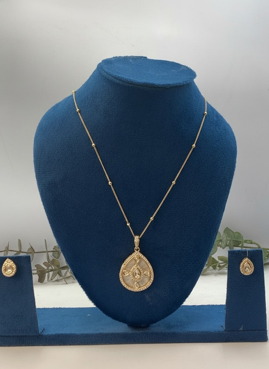 Polki & Mother of Pearl Teardrop Pendant Necklace Set for Women - All Occasion Wear