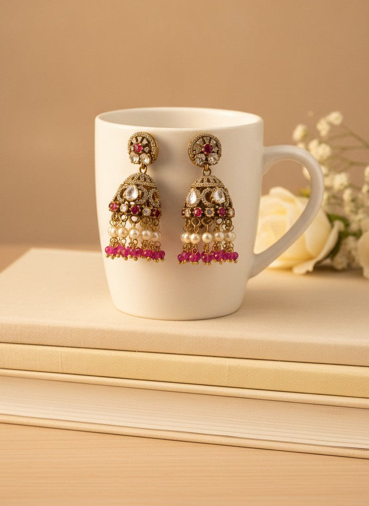 Polki Ruby Pink Jhumka Earrings for Women – Wedding & Festive Wear