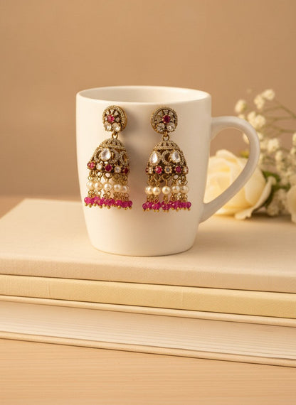Polki Ruby Pink Jhumka Earrings for Women – Wedding & Festive Wear