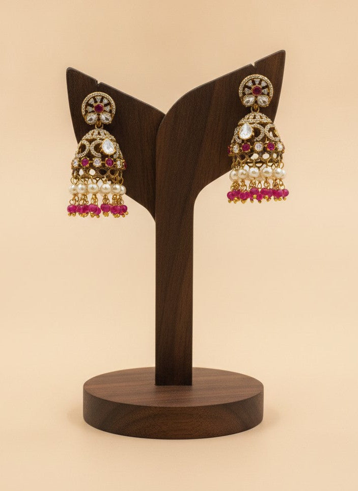Polki Ruby Pink Jhumka Earrings for Women – Wedding & Festive Wear